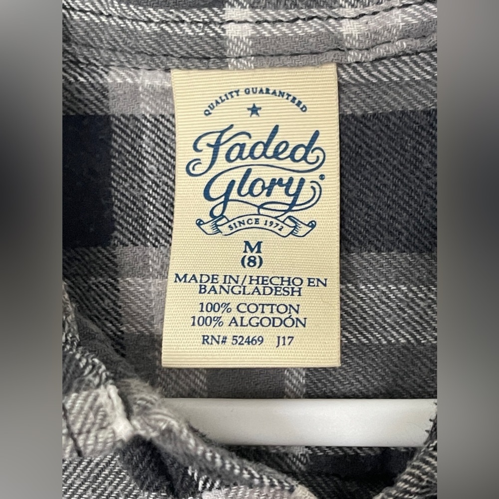 5/$15 Faded Glory Boys flannel plaid shirt size medium black gray - Picture 5 of 5